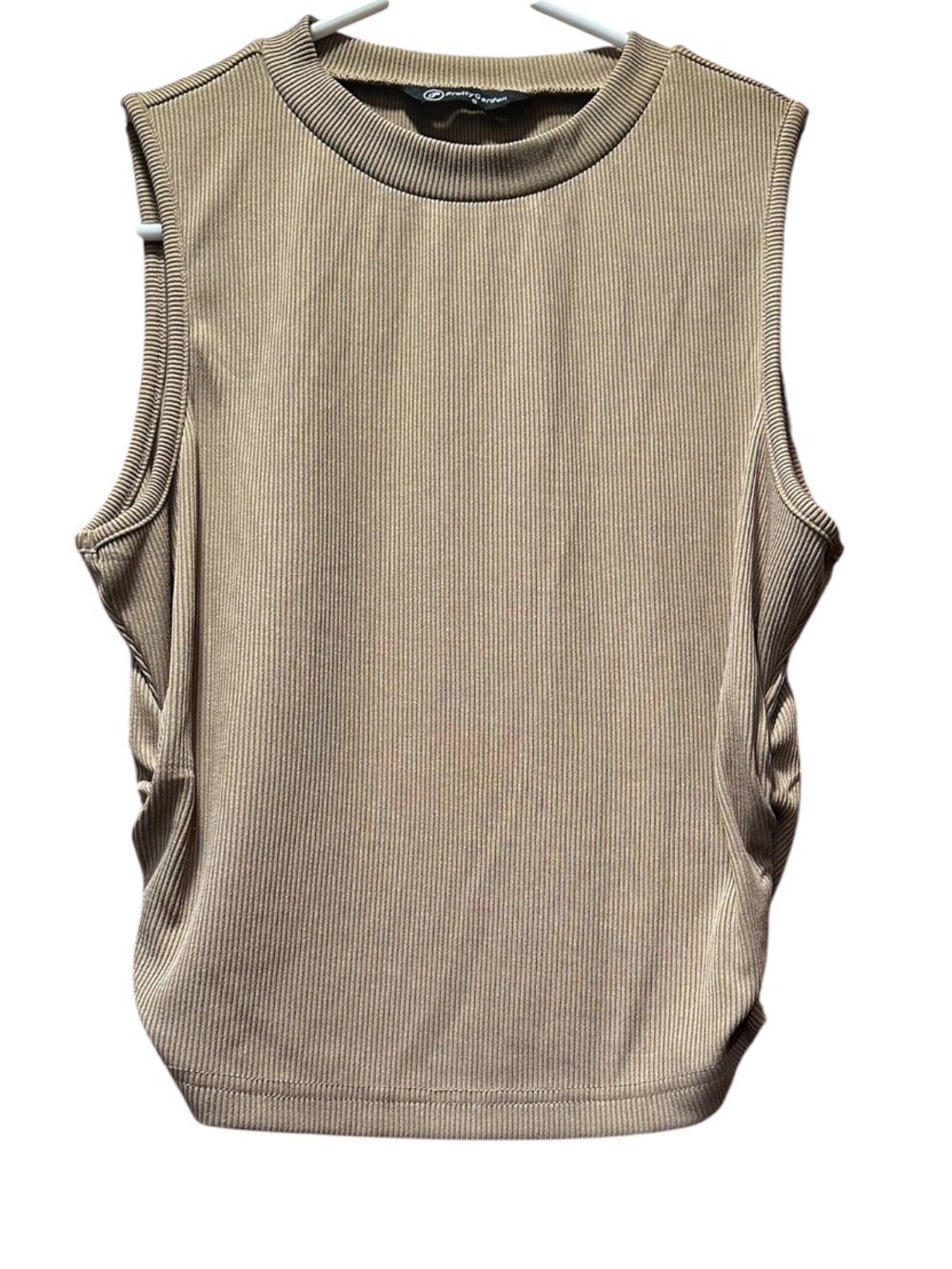 Pretty Garden Ribbed Sleeveless Tank Top - Beige